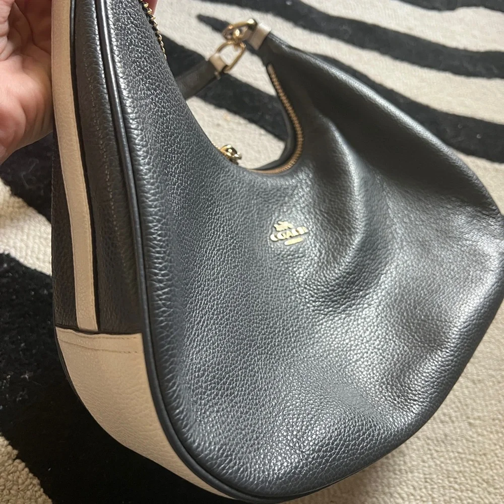 Coach Harley East West Hobo Navy Blue Ivory Leather Shoulder & Crossbody Bag